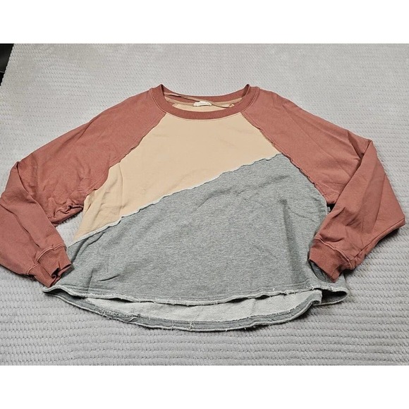 easel Tops Easel Sweatshirt Womens Medium Color Block Cropped